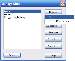 DreamWeaver - Manage Sites